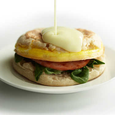 Recipe for Eggs Benedict Breakfast Sandwich with Hollandaise Sauce 