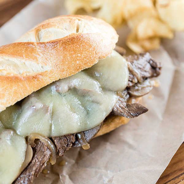 Recipe for Slow Cooker Philly Cheesesteak Sub
