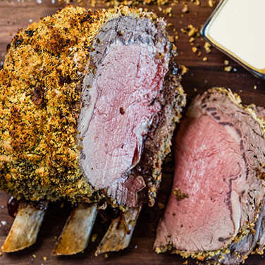 Recipe for Herb-Crusted Rib Roast with Mustard Cream Sauce 