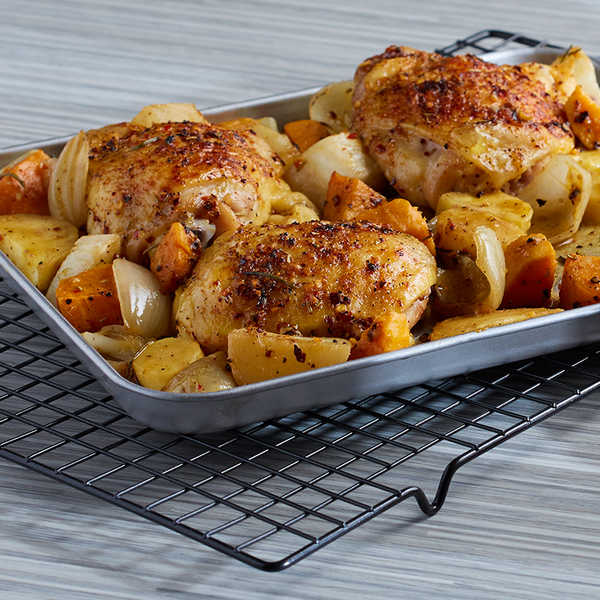 Recipe for Chicken Thighs with Roasted Rosemary Root Vegetables