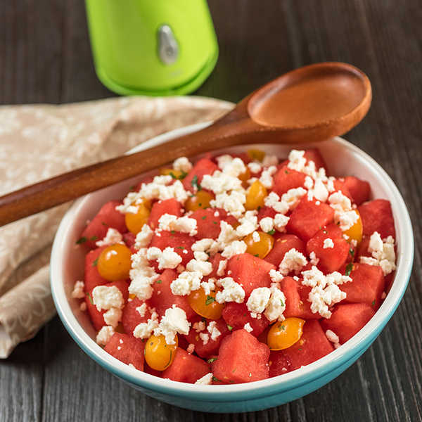 Recipe for Watermelon Tomato Salad with Cilantro Lime Vinaigrette