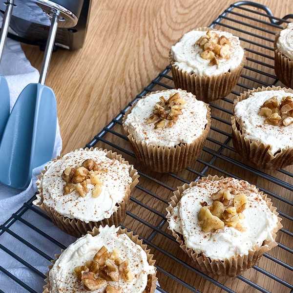 Recipe for Gluten Free Carrot Cake Muffins with Dairy Free Cream Cheese Frosting