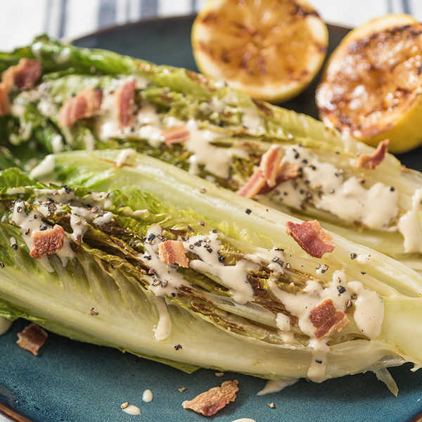 Recipe for Grilled Romaine Salad with Creamy Caesar Dressing