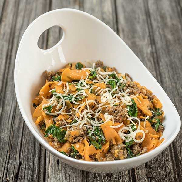 Recipe for Spiralizer Sweet Potato, Sausage and Spinach Parmesan