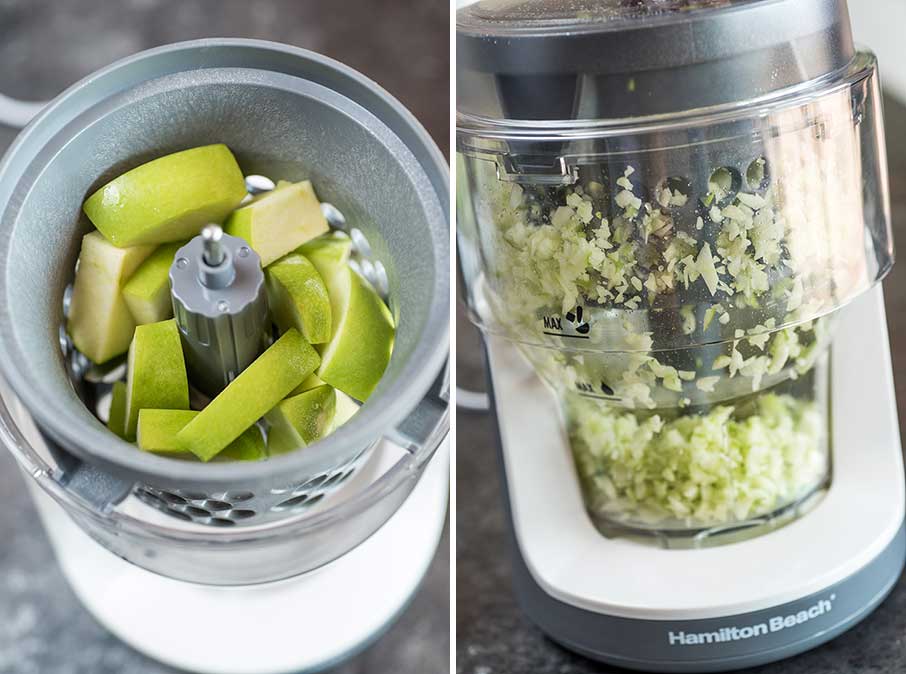 food chopper with green apples