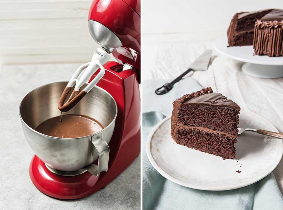 stand mixer with chocolate cake