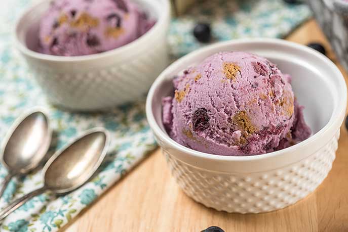blueberry ice cream made in an ice cream maker