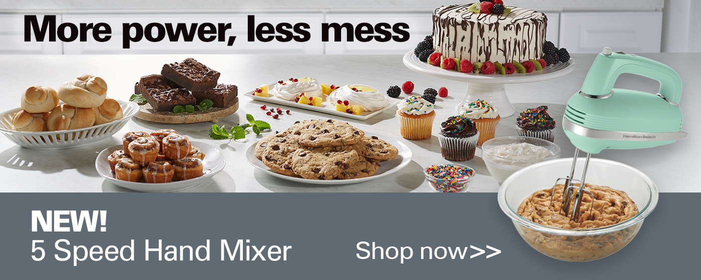More power, less mess. Shop our NEW! 5 Speed Hand Mixer.