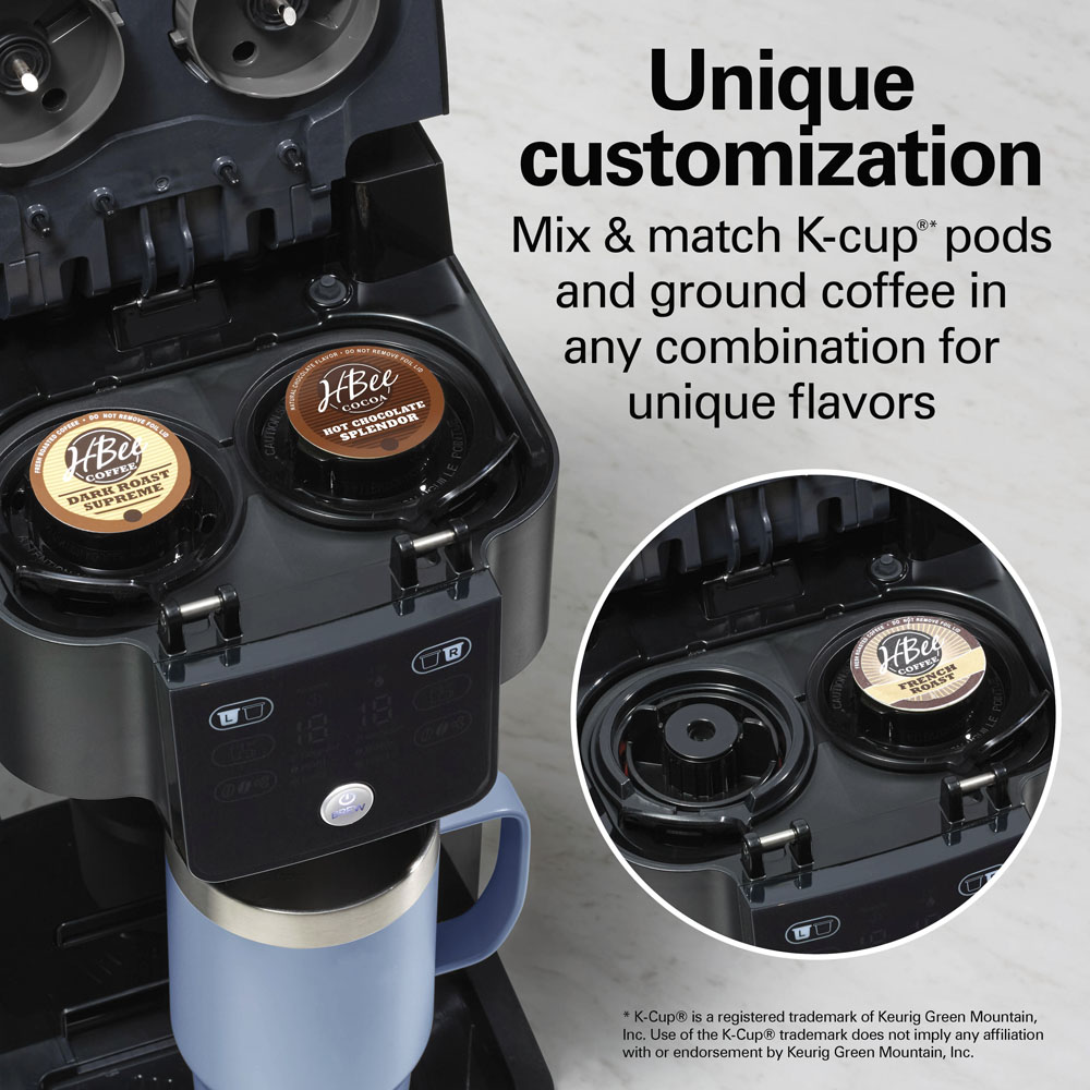 Unique customization, mix and match K-cup pods and ground coffee in any combination for unique flavors