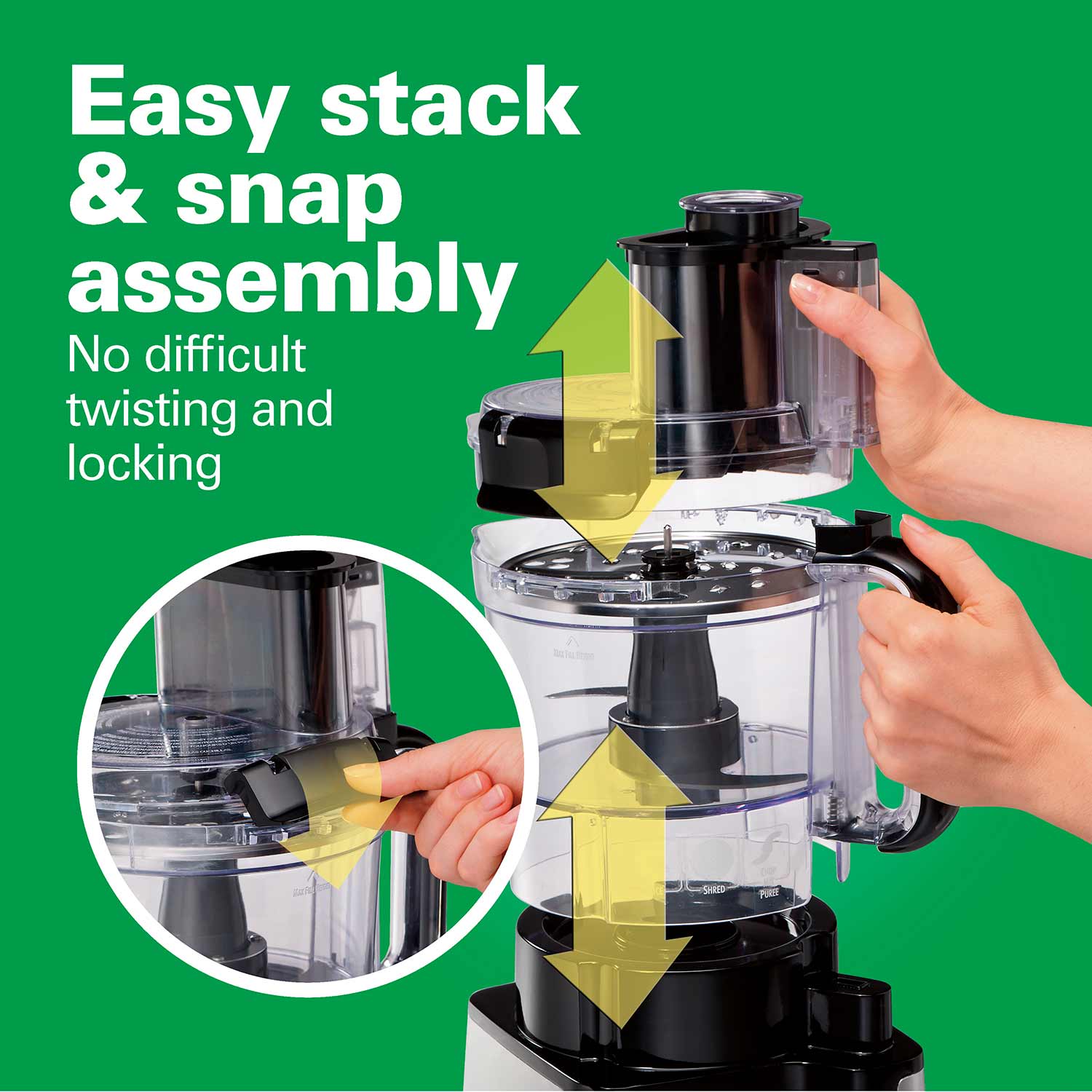 12-Cup Stack & Snap™ Food Processor, Black & Stainless