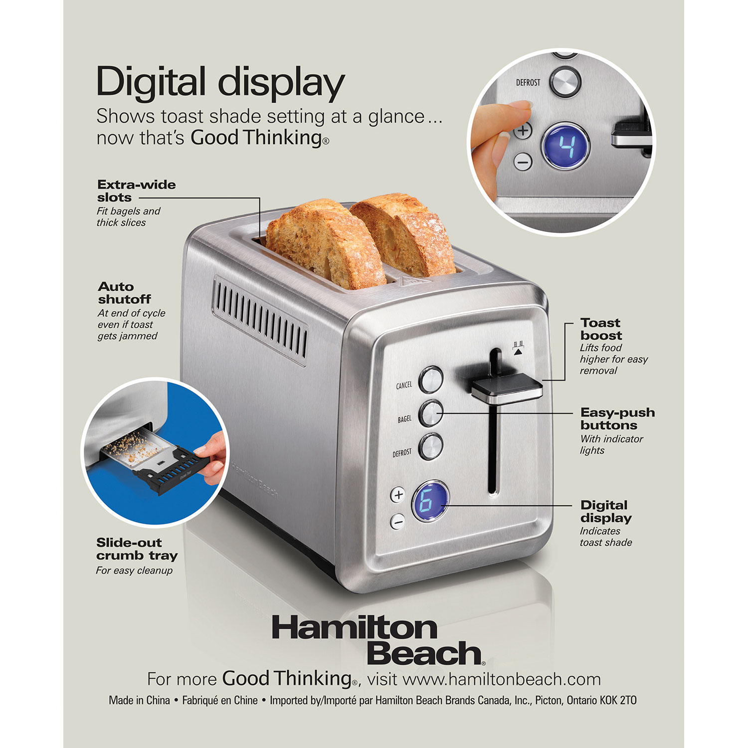 Hamilton Beach 4 Slice Toaster with Extra Wide Slots for Bagels, Shade  Selector, Toast Boost, Slide-Out Crumb Tray, Auto-Shutoff and Cancel  Button