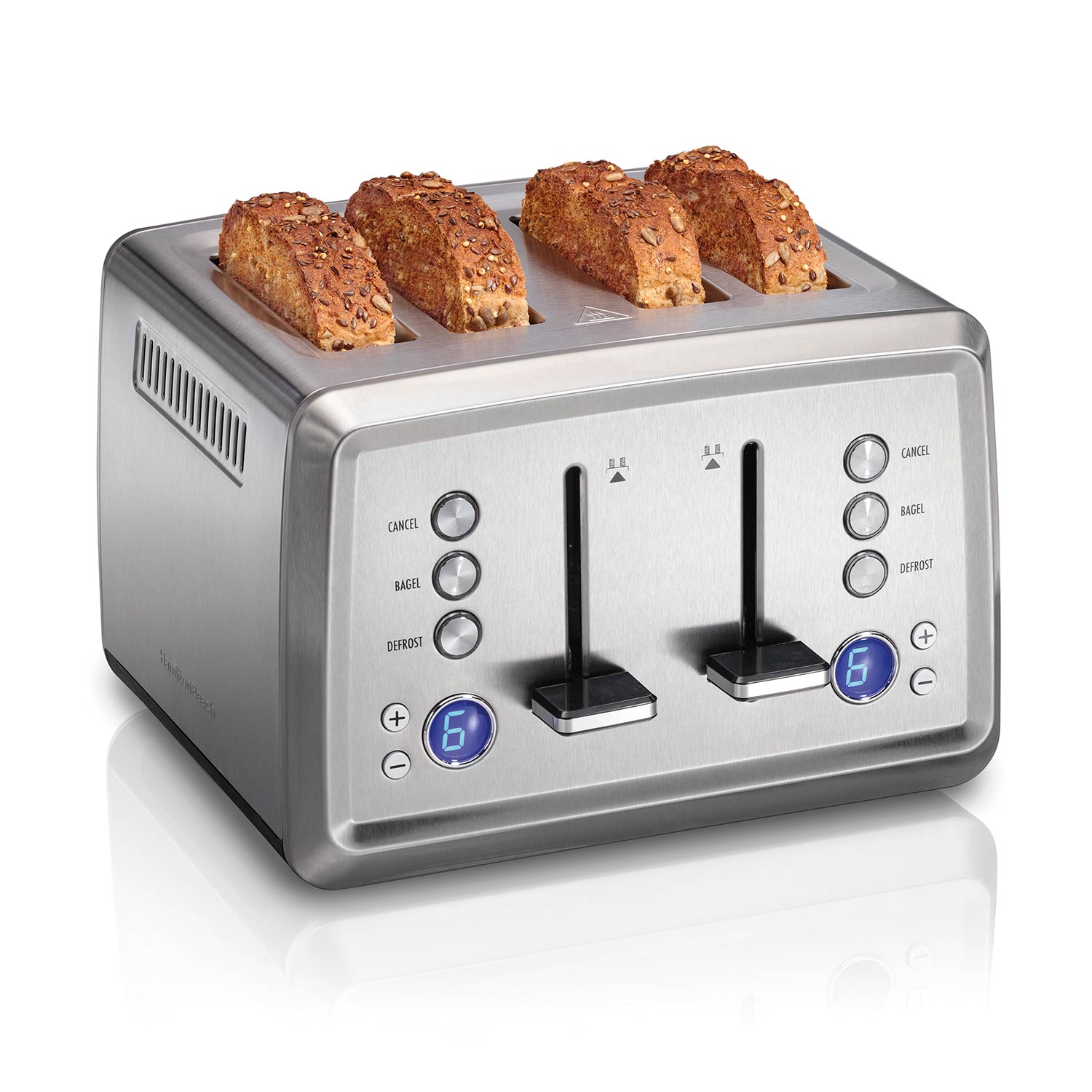 Bagel & Defrost Settings Sure-Toast Technology Hamilton Beach 22782 Toaster with Wide Slots Auto Boost to Lift Smaller Breads 2 Slice Polished Stainless Steel 