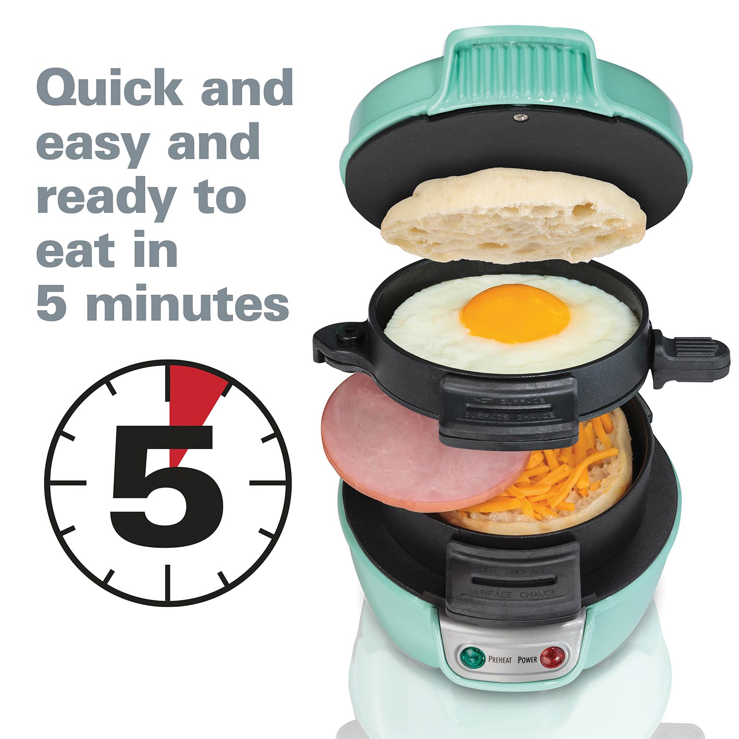 With the Hamilton Beach Breakfast Sandwich Maker, you can make a