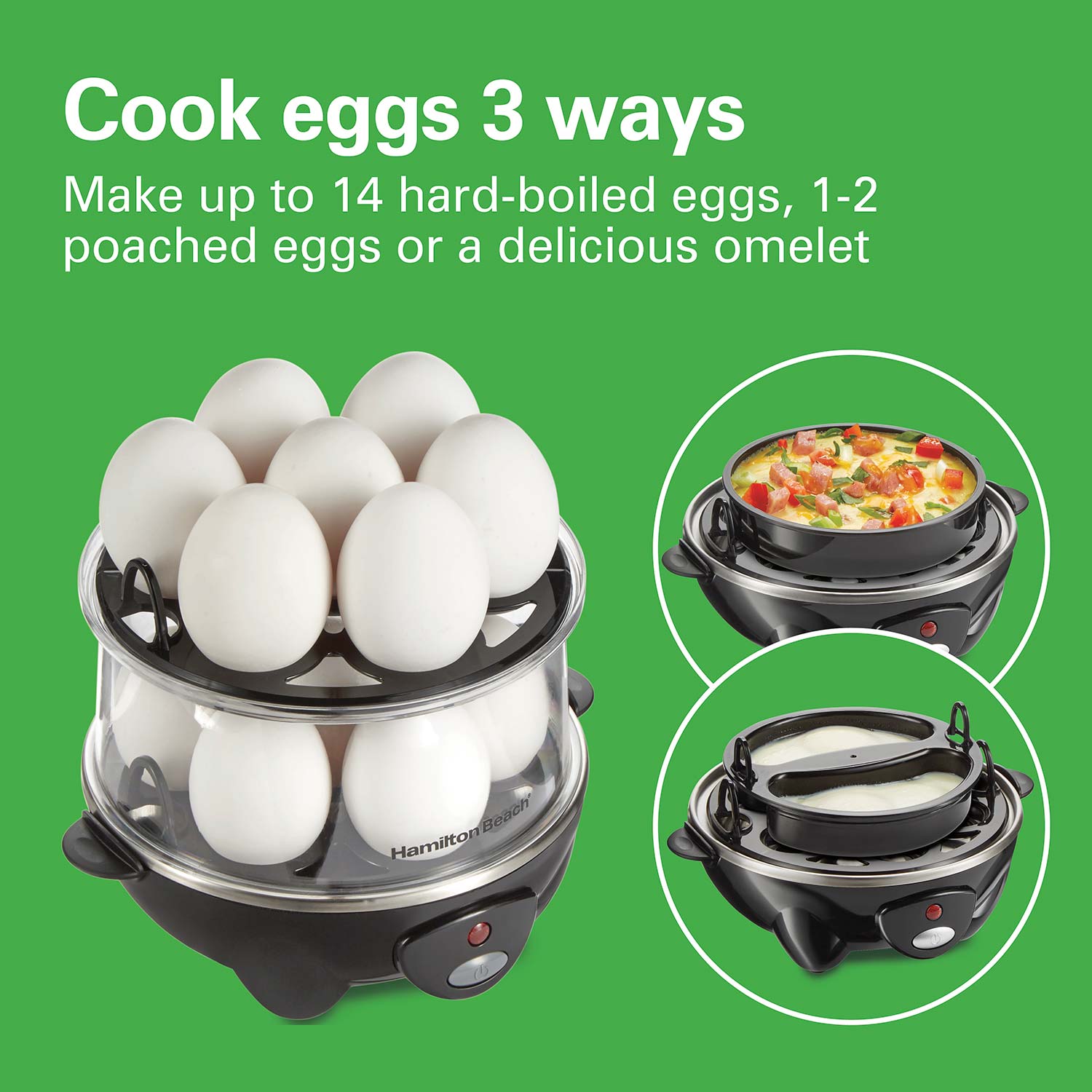 14-Egg Programmable Easy Egg Cooker, Steamer, Poacher (Black