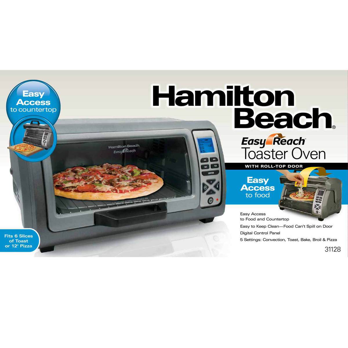 Hamilton Beach Easy Reach 1200 W 4-Slice Silver Toaster Oven with Roll Top  Door – Monsecta Depot