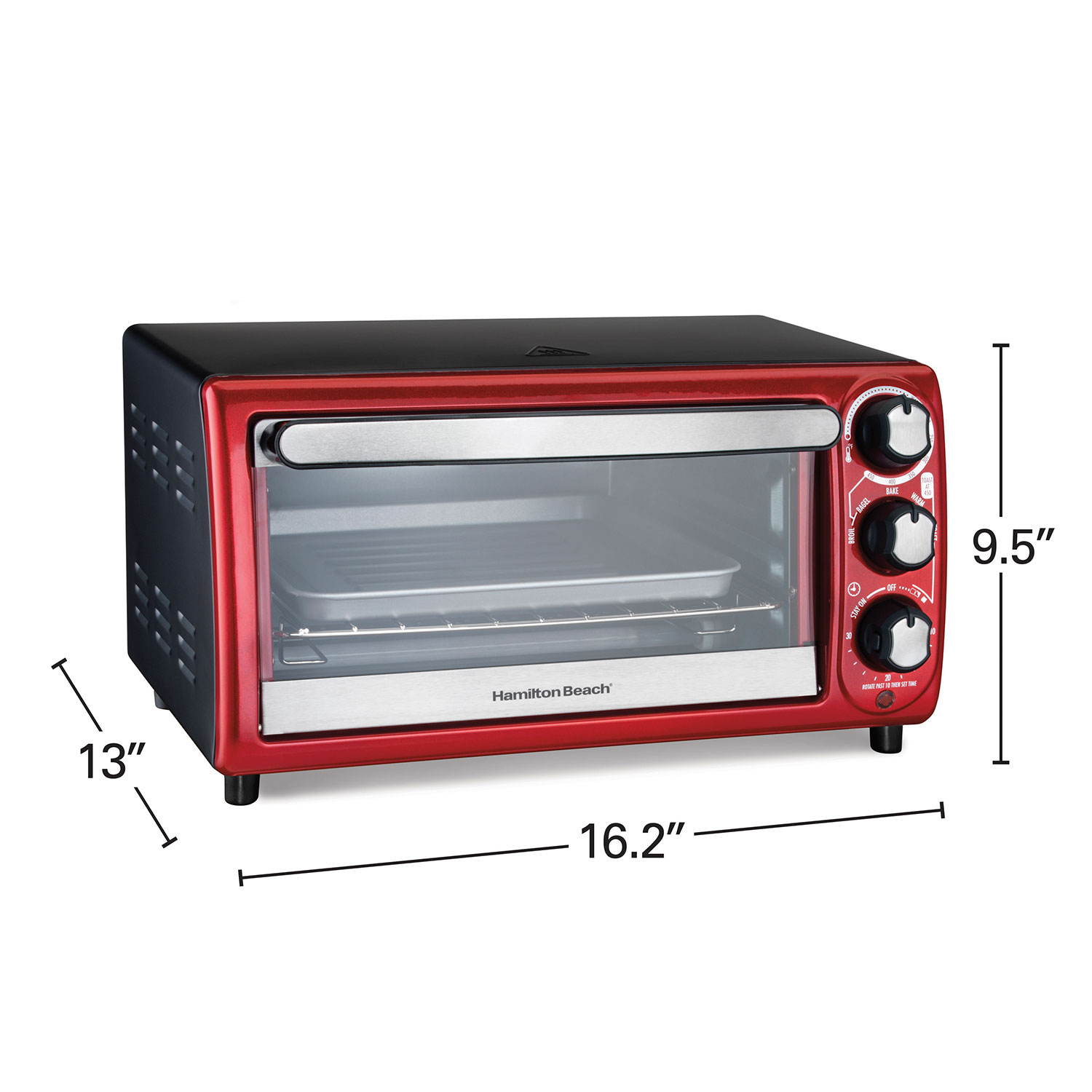 Red 4-Slices Easy Reach Countertop Toaster Oven