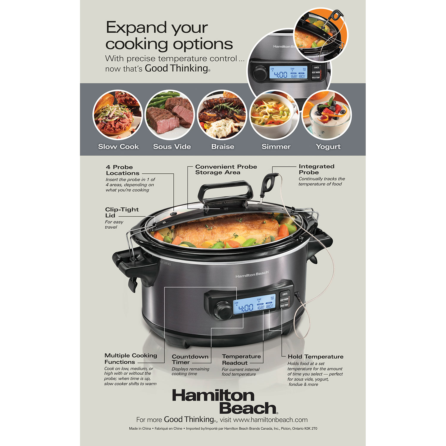  Hamilton Beach Portable 6 Quart Set & Forget Digital  Programmable Slow Cooker with Lid Lock, Temperature Probe, Dishwasher Safe  Crock & Lid, Black Stainless (33866) : Hamilton Beach: Everything Else