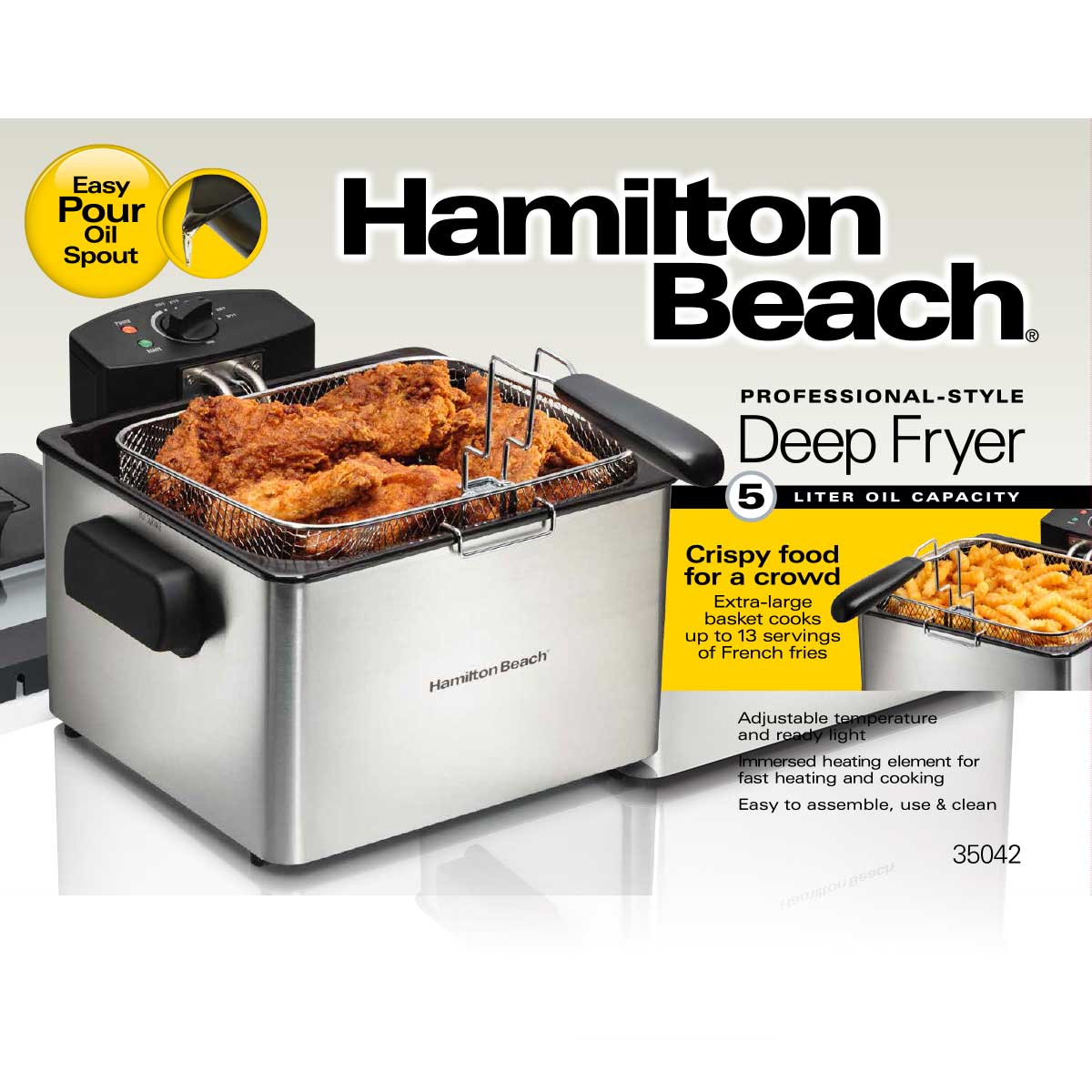 Hamilton Beach Deep Fryer, 4.5 Liters/19 Cup Oil Capacity  Professional-Style with 2 Baskets - 35036