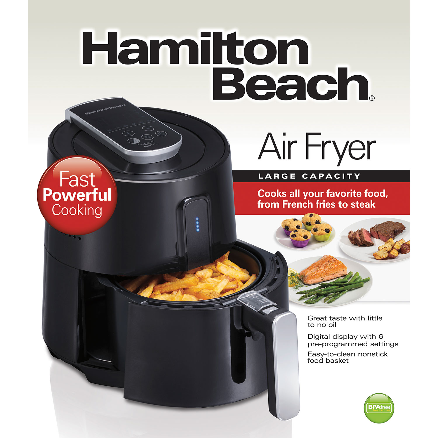 Hamilton Beach Digital Air Fryer, Large 2.5 Liter Capacity, Black - 35050