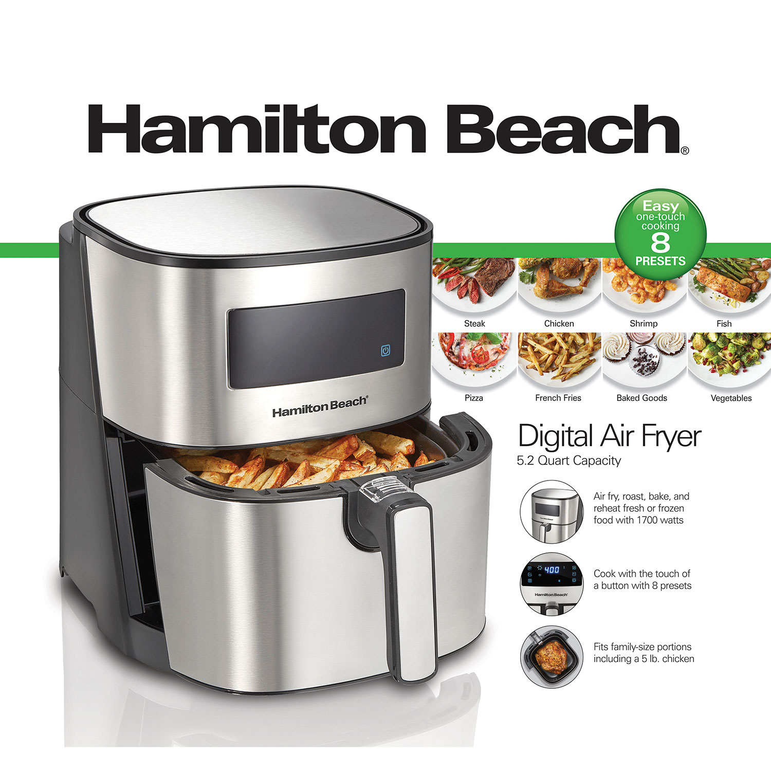 Hamilton Beach 3.7 Quart/3.5 Liter Digital Air Fryer - Gray 40094350513