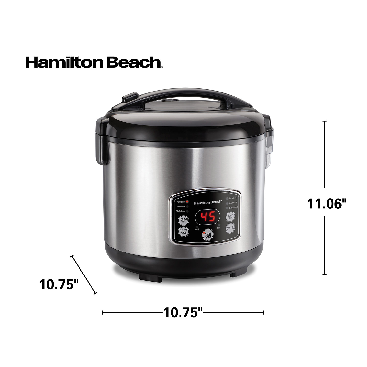 Hamilton Beach Rice Cooker & Food Steamer, Digital Programmable, 8 Cups  Cooked (4 Uncooked), Steam & Rinse Basket, Stainless Steel, 37519 