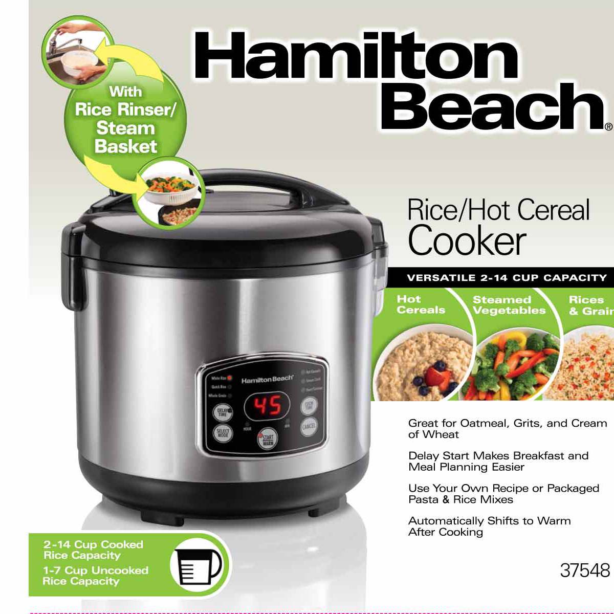 Hamilton Beach Rice Hot Cereal Cooker 14 Cup 37548