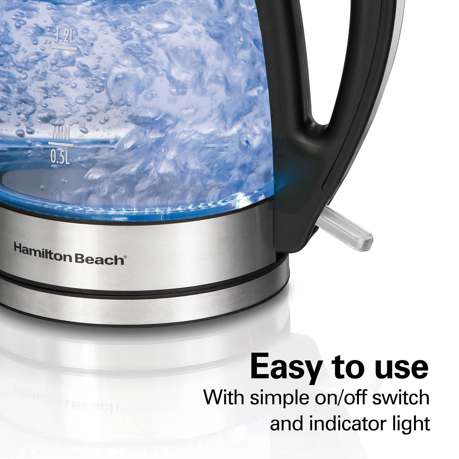 LED Indi Hamilton Beach 1.7 L Glass Electric Kettle for Tea and Water Cordless 