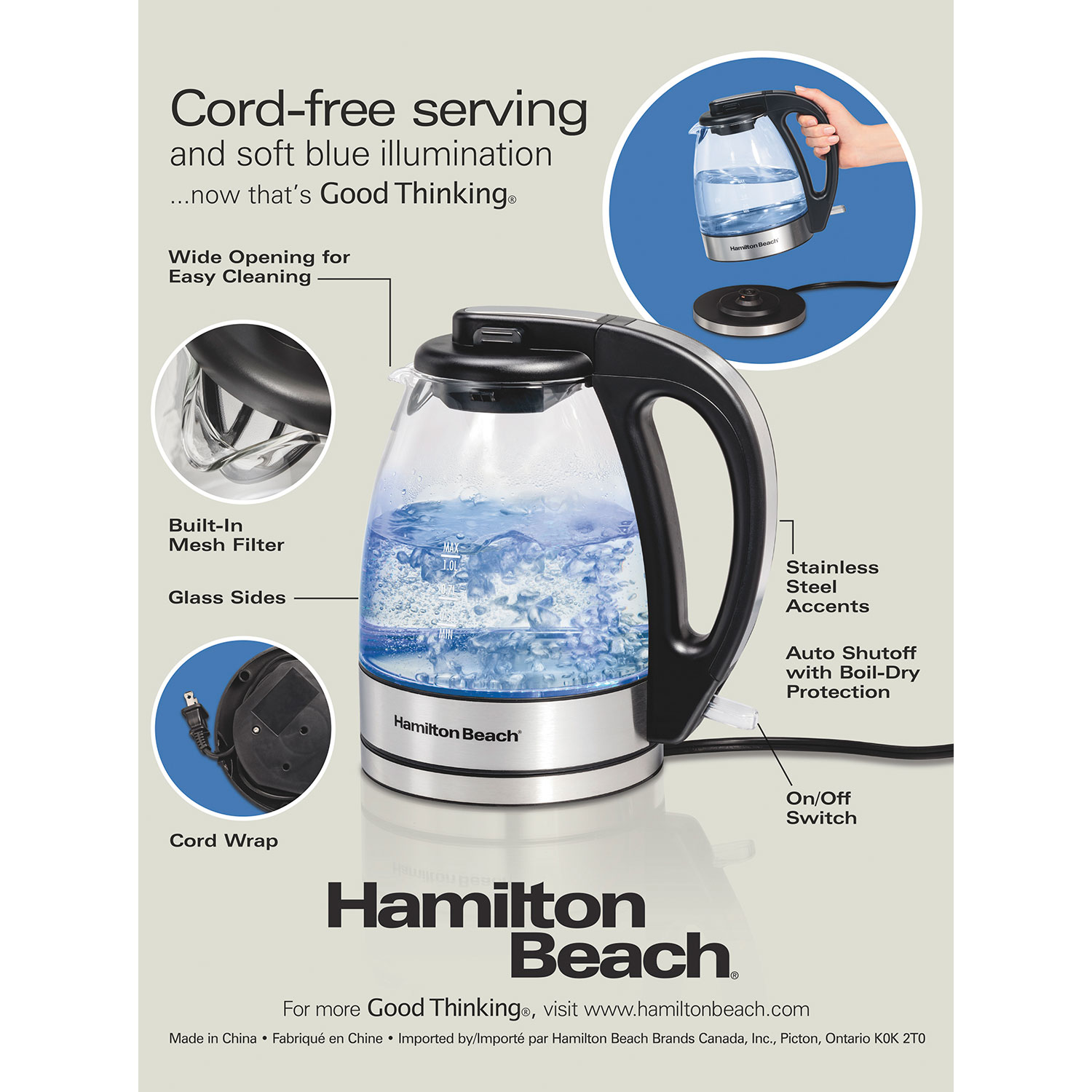 hamilton beach 1l glass kettle