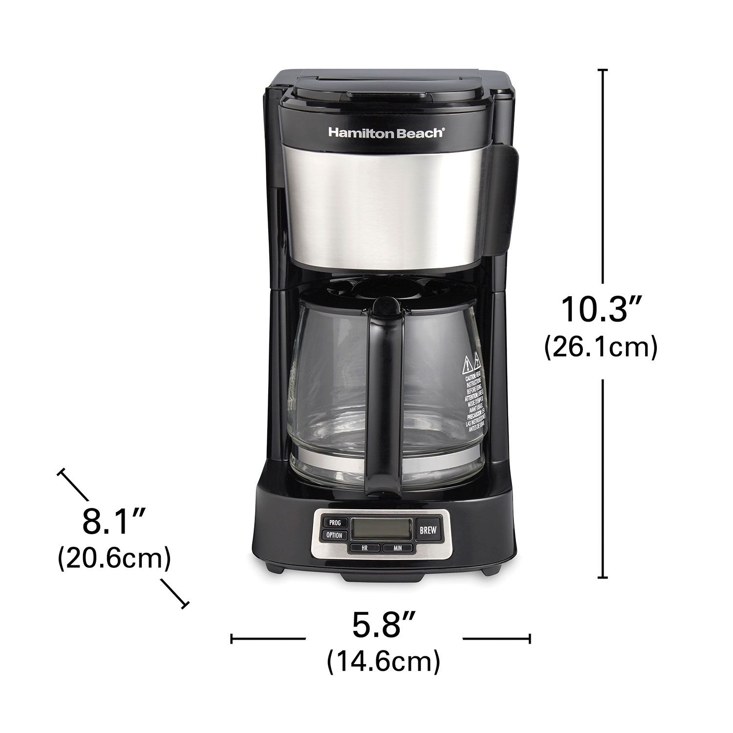 Hamilton Beach 5 Cup Compact Drip Coffee Maker with Programmable Clock,  Glass Carafe, Auto Pause and Pour, Black & Stainless Steel (46111)
