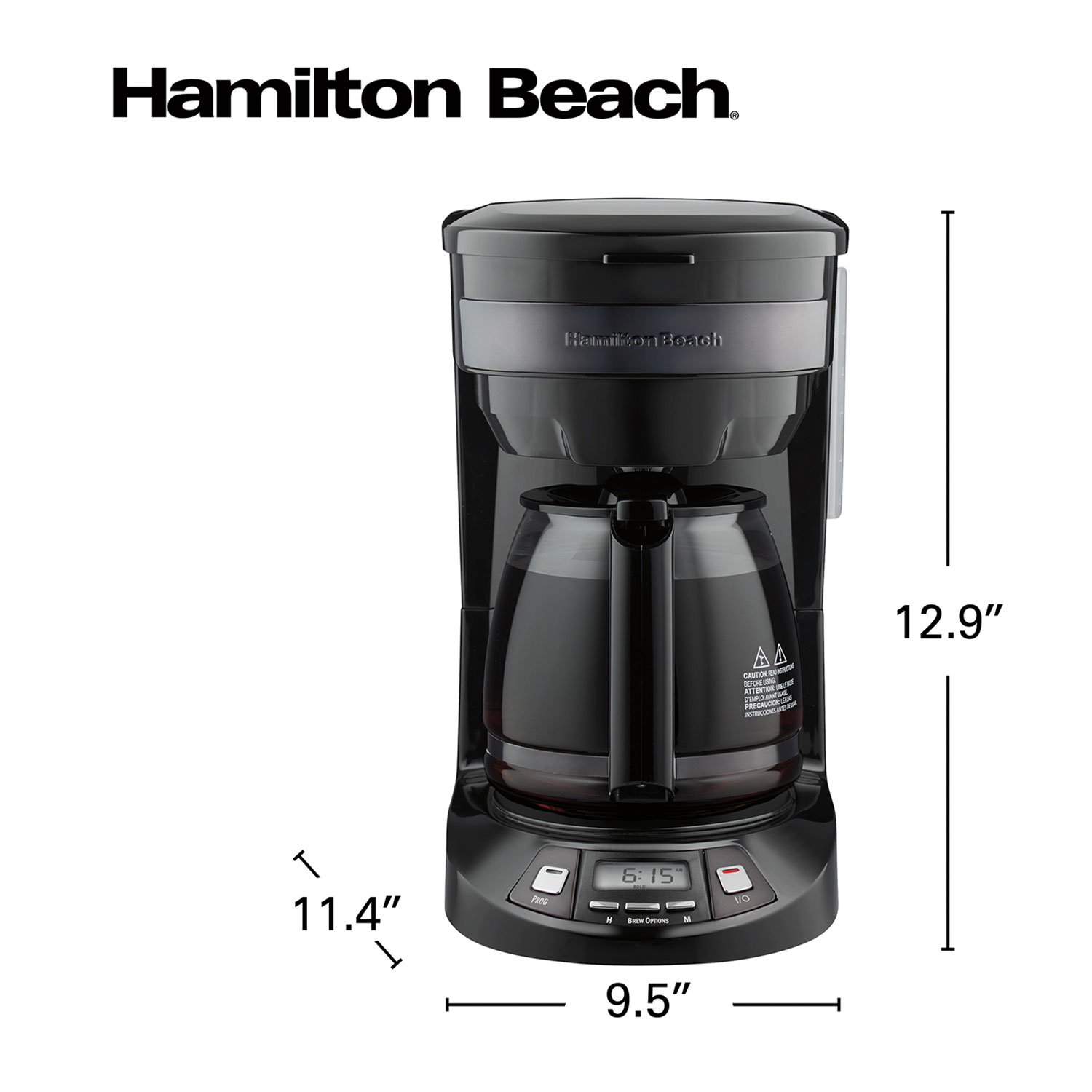  Hamilton Beach 12 Cup Programmable Drip Coffee Maker with 3  Brew Options, Glass Carafe, Auto Pause and Pour, Black with Stainless  Accents (46299): Home & Kitchen