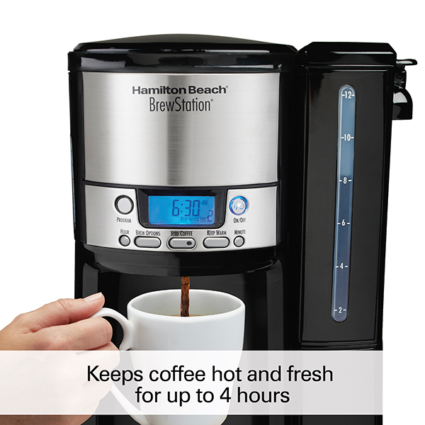  Hamilton Beach One Press Programmable Dispensing Drip Coffee  Maker with 12 Cup Internal Brew Pot, Water Reservoir, Black with Chrome  (48464): Drip Coffeemakers: Home & Kitchen
