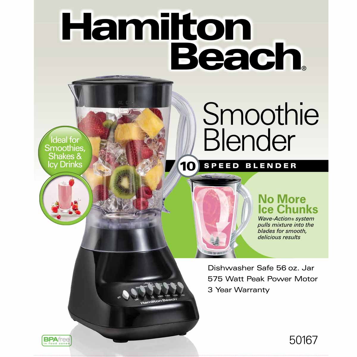 Hamilton Beach Smoothie 10-Speed Blender, Black