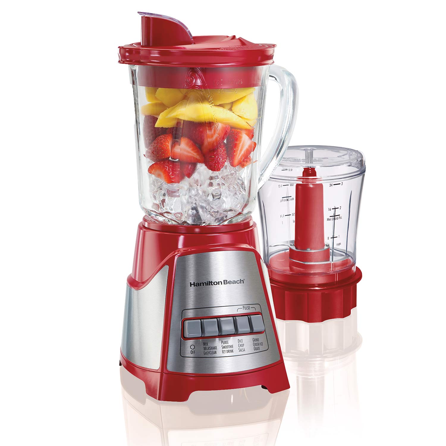 12 Function Blender & Chopper with 40oz Glass Jar, 700W Red (58144)