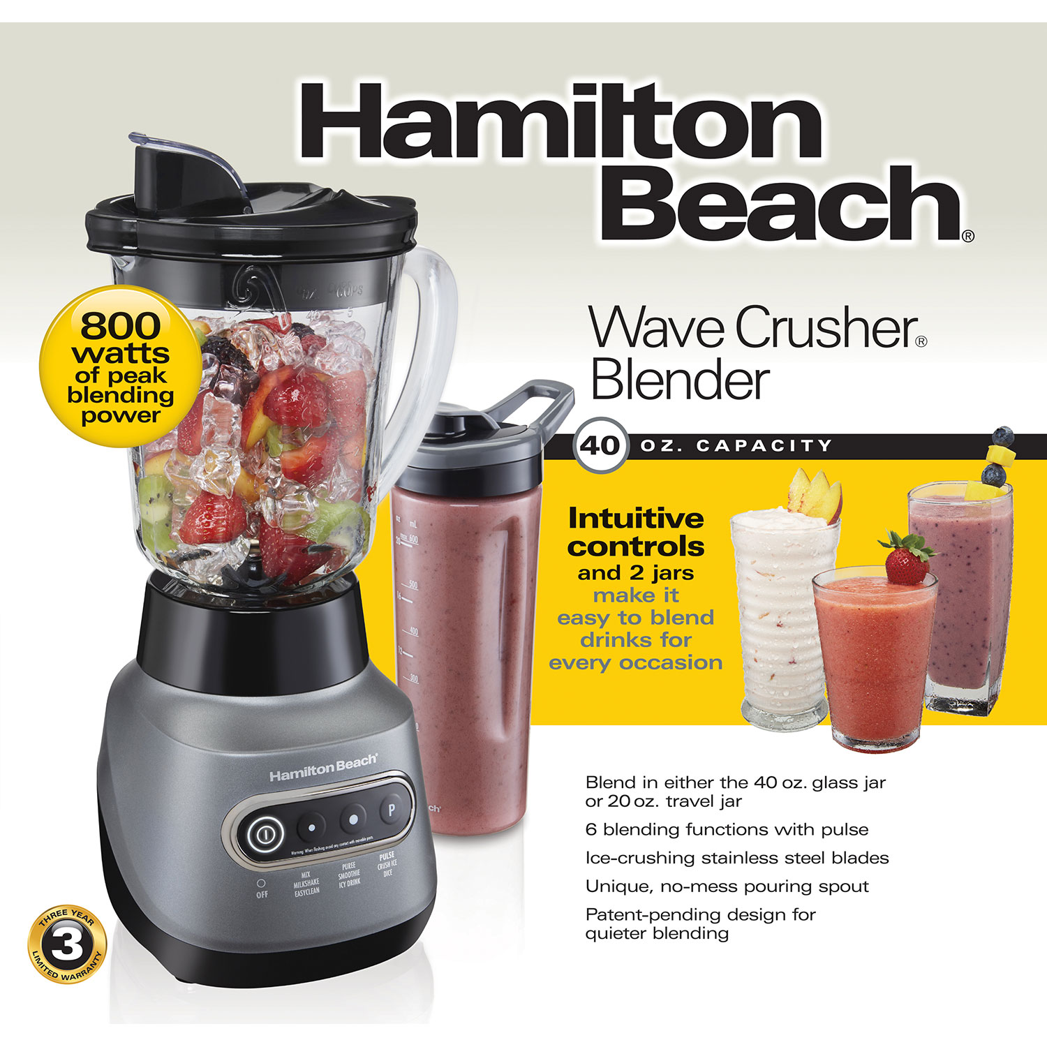 Hamilton Beach Wave Crusher® Blender with Two Jars (Gray) - 58181