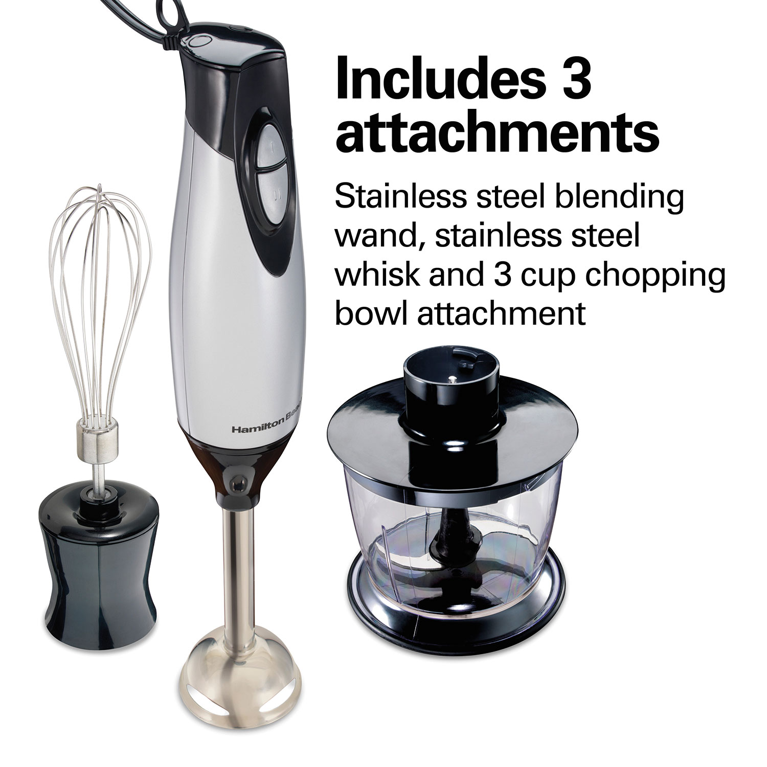 2 Speed Hand Blender with Whisk and Chopping bowl, Silver - 59765