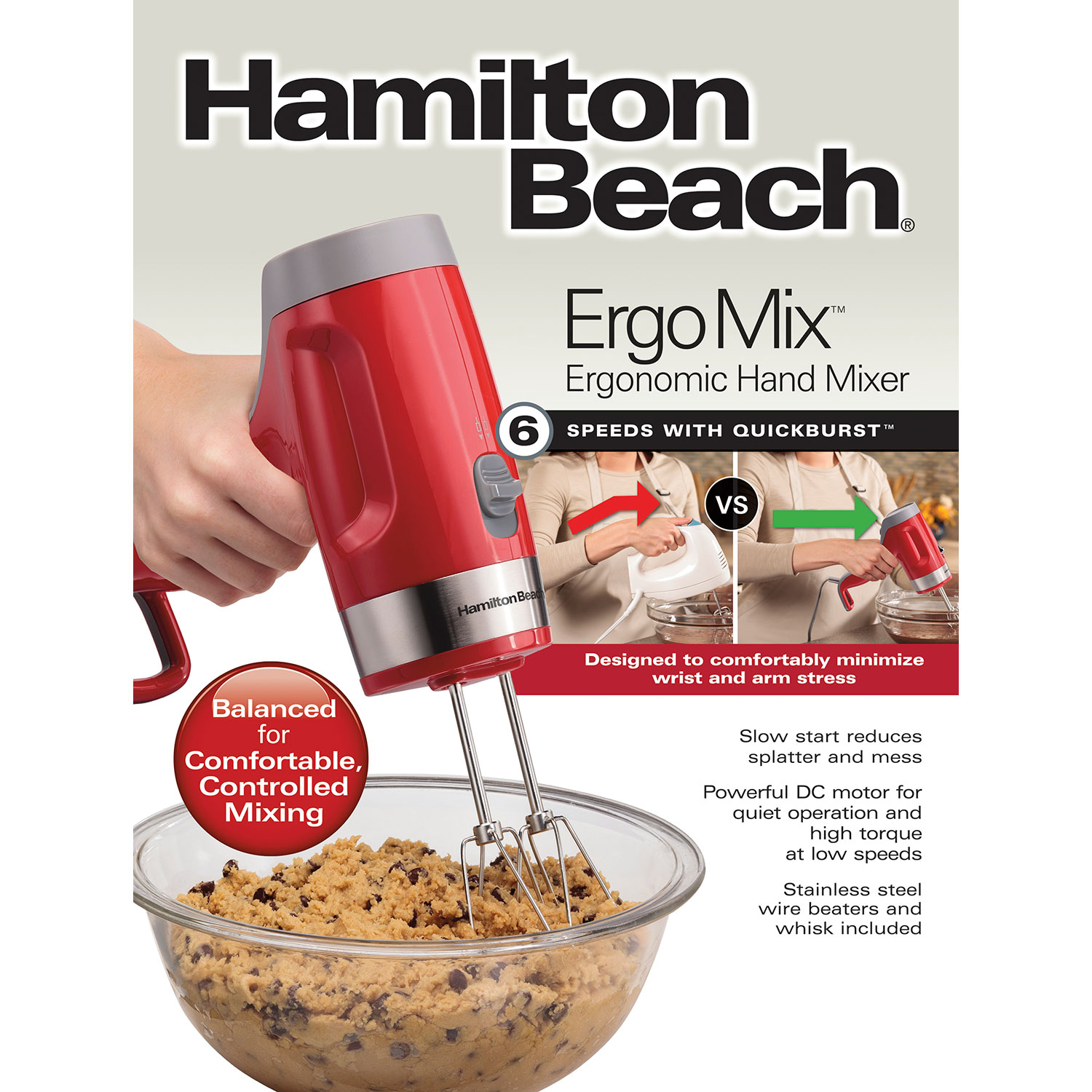Hamilton Beach 62668 Electric Hand Mixer Red 