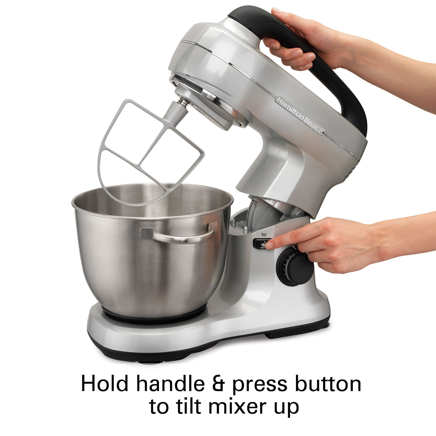 Hamilton Beach Electric Stand Mixer, 4 Quarts, Dough Hook, Flat