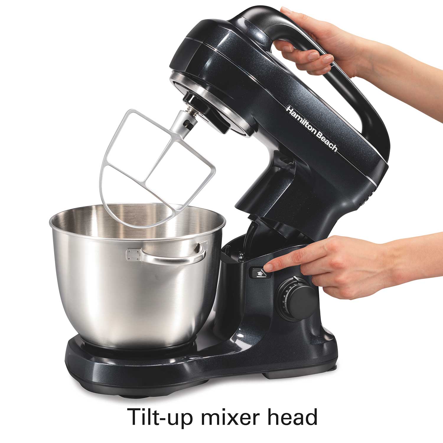 Hamilton Beach Electric Stand Mixer with 4 Quart Stainless Bowl, 7 Speeds,  Whisk, Dough Hook, and Flat Beater Attachments, Splash Guard, 300 Watts,  Silver, 63392 
