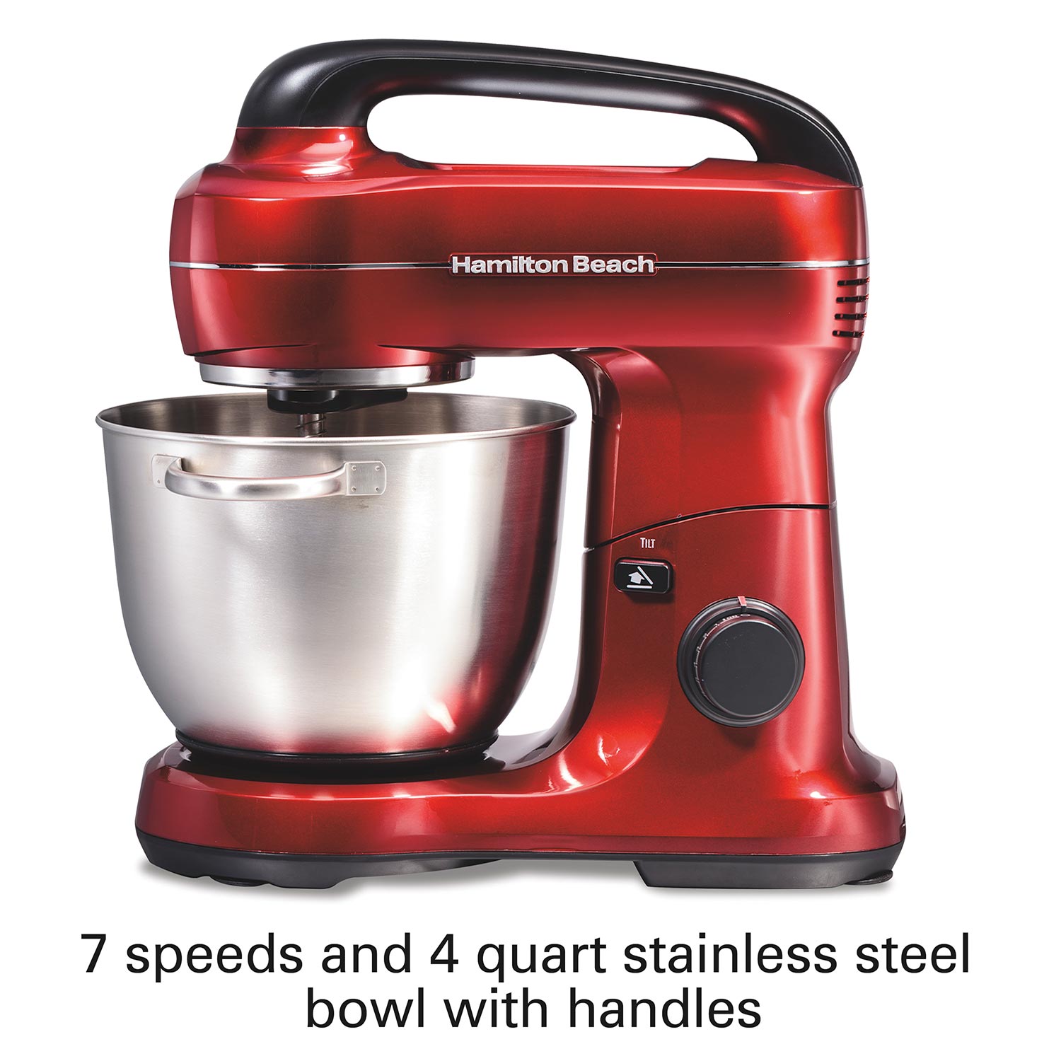 Hamilton Beach Stand Mixer in Red with 4 qt. Stainless Steel Bowl