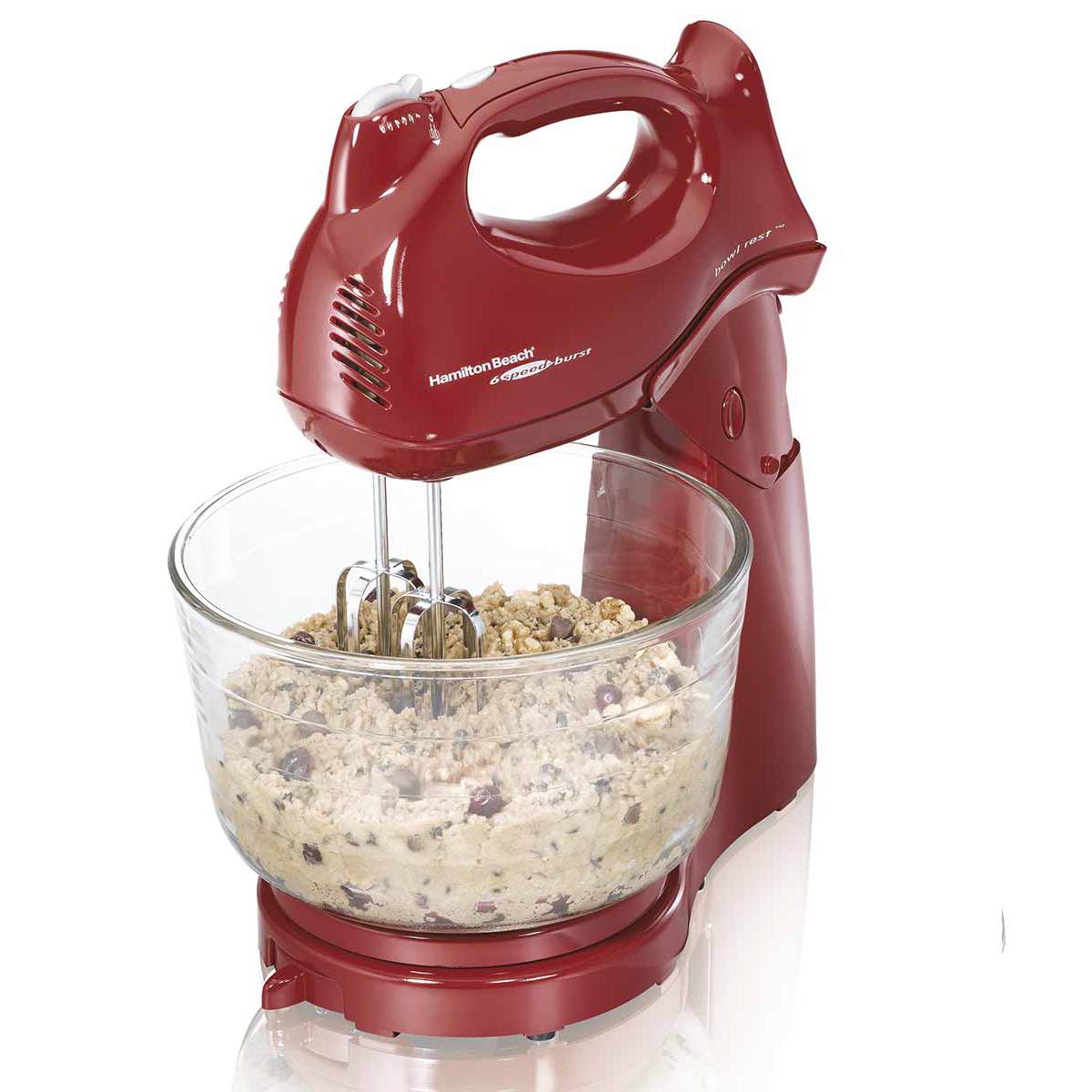 New Hamilton Beach Deluxe 4 Quart Hand Stand Mixer Electric Power 6 Speeds Red 