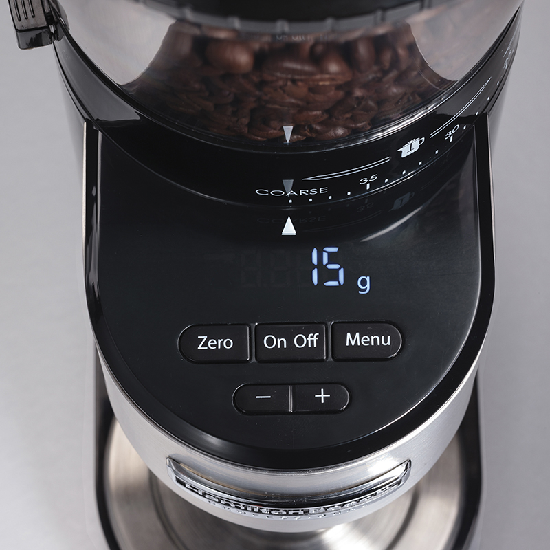 Hamilton Beach Professional 4 oz. Black and Stainless Steel Conical Burr Coffee Grinder with Digital Display