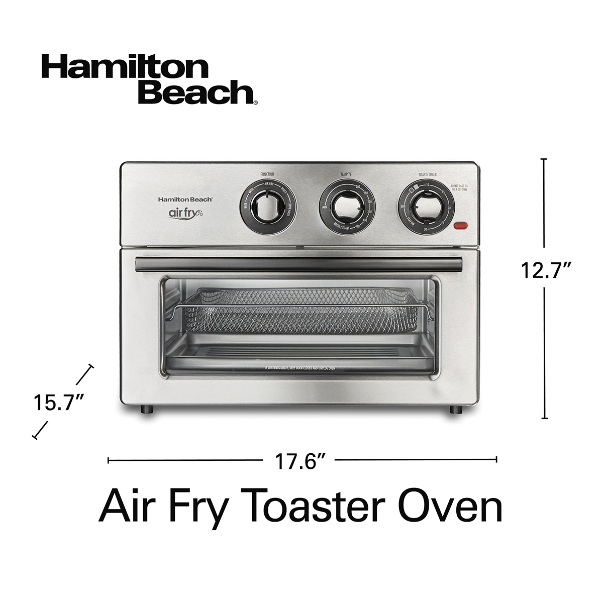 Stainless Steel 1800 Watts Bake Pan and Broil Rack 31225 Hamilton Beach Air Fryer Convection Countertop Toaster Oven with Frying Basket 