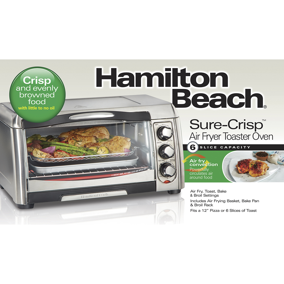 Hamilton Beach Sure Crisp Air Fryer Toaster Oven, Slice, Stainless ...
