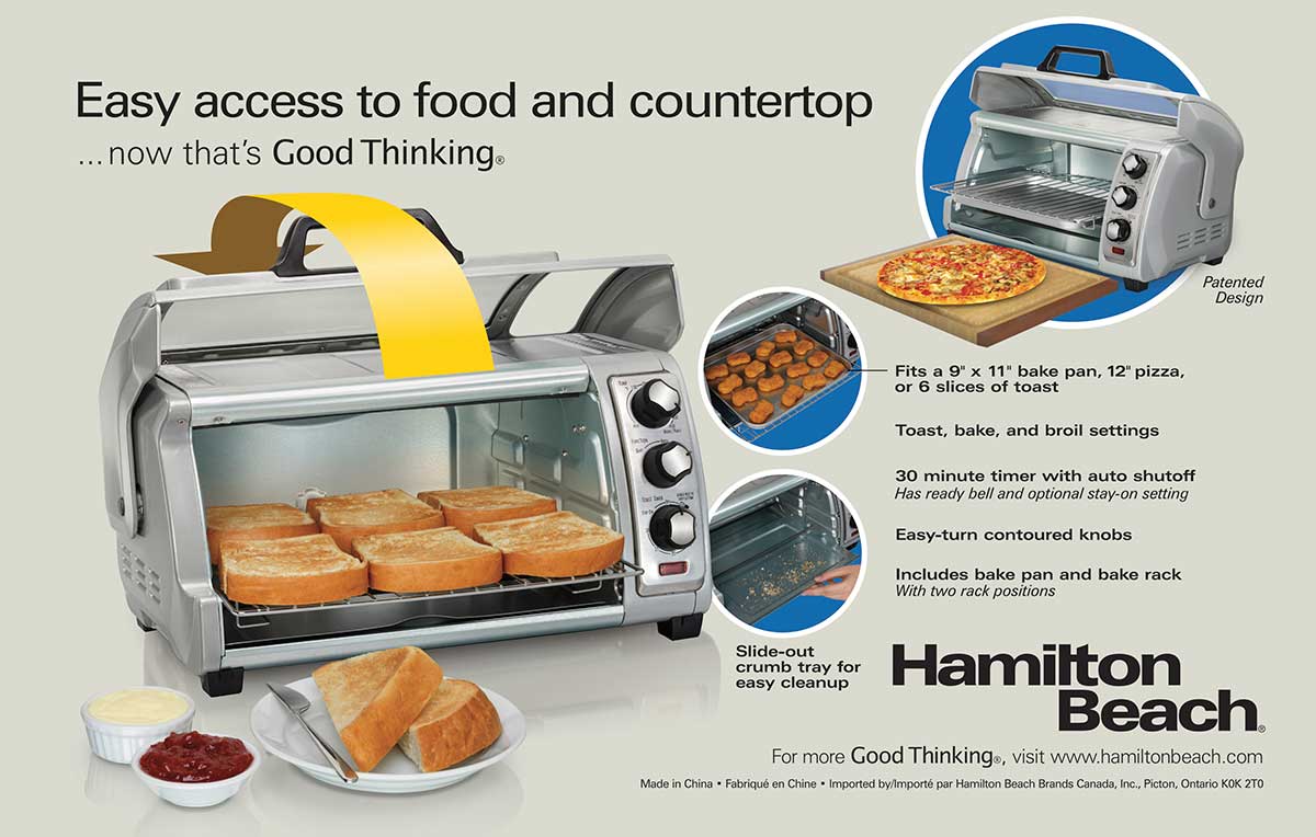 Hamilton Beach Easy Reach Toaster Oven With Roll-top Door, Toasters &  Toaster Ovens