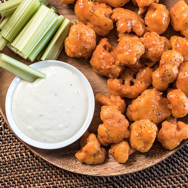 buffalo cauliflower bites on a plate