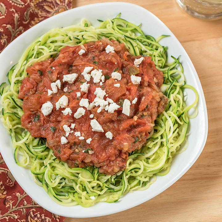 Spiralizer Zucchini Noodles with Salsa and Feta