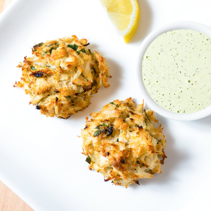 Broiled Maryland Crab Cakes with Creamy Herb Sauce