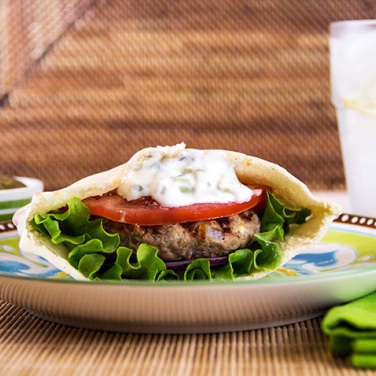 Grilled Greek Turkey Burgers with Cucumber Sauce