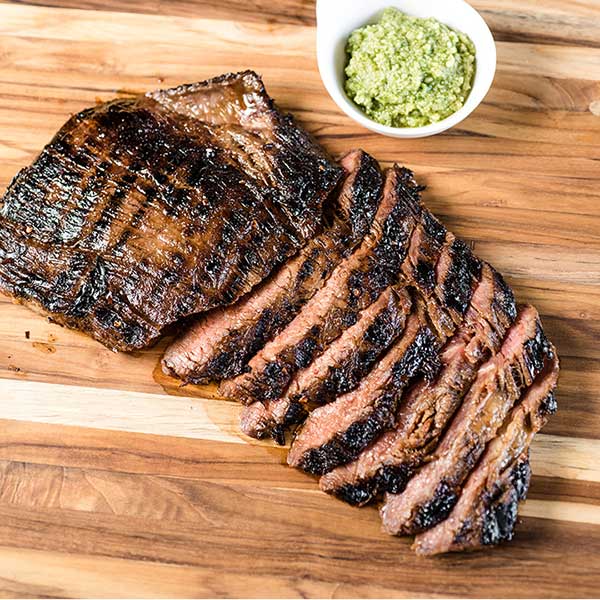 grilled steak cut in pieces